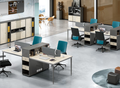 Büro Möbel Einrichtung Tische Tisch 4 Arbeitsplätze Schreibtisch Callcenter